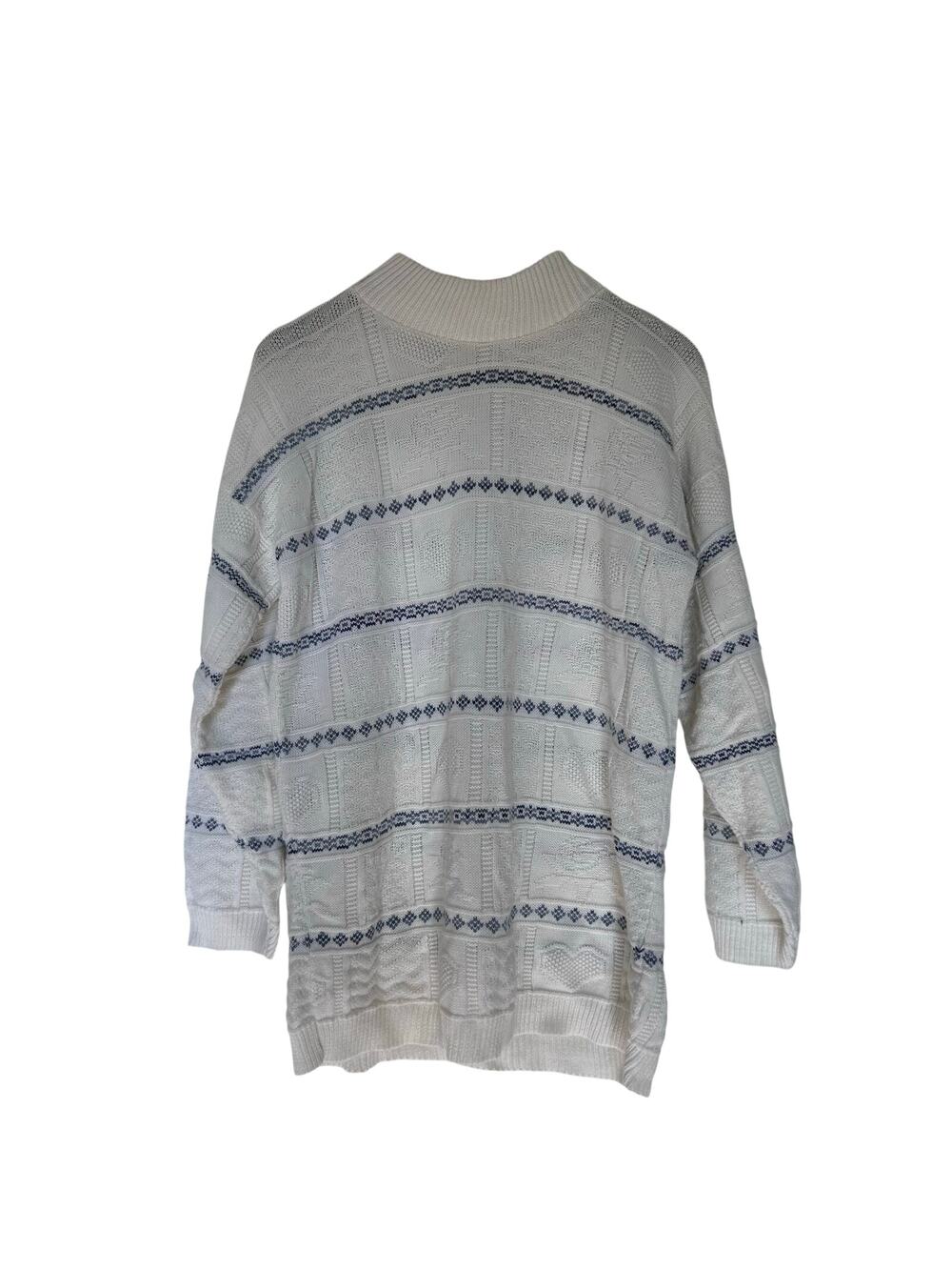 Vintage 90s Farmhouse Heart Knit Sweater Soft White Blue Stripe Size Small